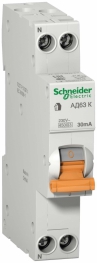 Schneider Electric Домовой АД63 дифференциальный автомат К 6A 30MA 1P+N 4,5кА C АС, 18 мм 12478
