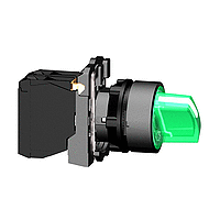 Переключатель 22 мм 24В зеленый с подсветкой
