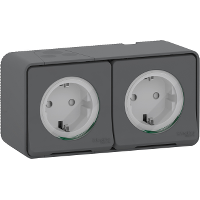 Mureva Styl - double power socket-outlet with sideE - 16A 250V - 2P + E with shutters - grey