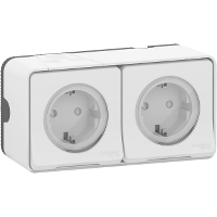 Mureva Styl - double power socket-outlet with sideE - 16A 250V - 2P + E with shutters - white