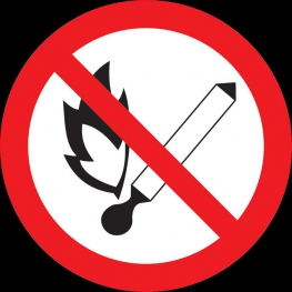 Самоклеящаяся этикетка: Ф180мм 'Запрещается пользоваться открытым огнем и курить'