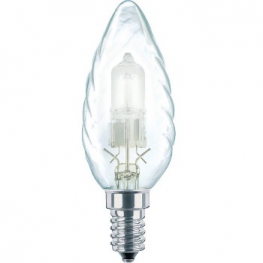 Лампа галогенная в наружной колбе (витая свеча) - Philips EcoClassic E14 BW35 230V прозрачная 42W 630lm - 872790082076800
