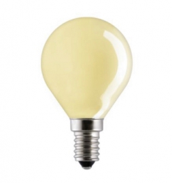 Цветная сферическая лампа накаливания (желтая) General Eleсtric 15D1/Y/E14 - код: 90526