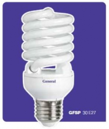 Лампа компактная люминесцентная - General Compact Full Spiral T2 GFSP 30 E27 2700 50x121 7242