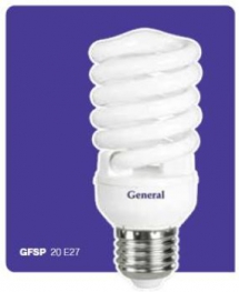 Лампа компактная люминесцентная - General Compact Full Spiral T2 GFSP 20 E27 2700 45x115 7233