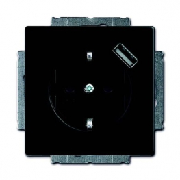 Розетка с USB ABB FUTURE, скрытый монтаж, с заземлением, со шторками, черный бархат, 2011-0-6183