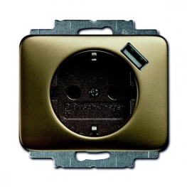 Розетка с USB ABB, скрытый монтаж, с заземлением, со шторками, бронза, 2011-0-6186
