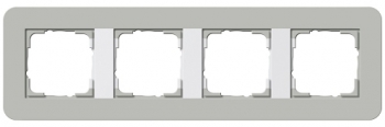 Рамка Gira E3 4 поста с белой подложкой, цвет серый 0214412
