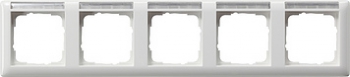 Рамка Gira Standard 55 5 постов с полем для надписи белая глянцевая 109503